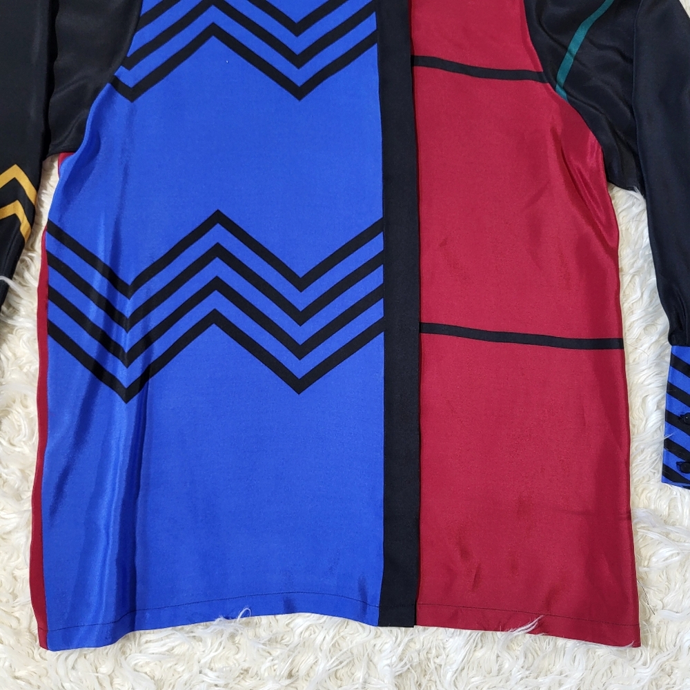 Vintage 80s Dianne B, Cygne Design Silk Blouse Multicolors Shirt Size 8 / 38 - Picture 3 of 12